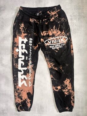8 & 9 Clothing Co. "Trenches" raised sweatpants joggers in a black and bleach